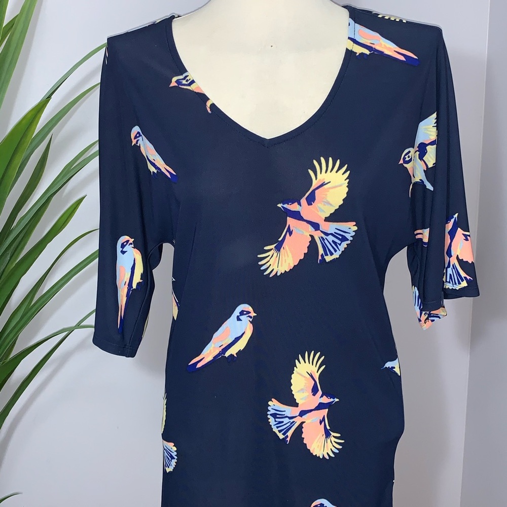 Anthropologie Deletta Tunic Navy with Bird design